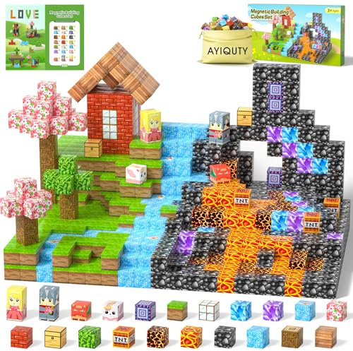 AYIQUTY Magnetische Bausteine, Magnet Würfel Kinder, Magnetbausteine, Kreative Magnetic Blocks Set für Kinder, Magnetspiel Spielzeug Geschenk ab 3 4 5 6 7 8 9+ Jahre Junge und Mädchen