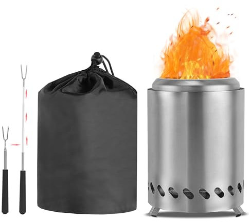 CAMPORG Mini brasero pour le jardin, brasero sans fumée, cheminée de table d'extérieur, petit panier à feu idéal pour les granulés de barbecue, 14 cm x 20 cm H, argenté