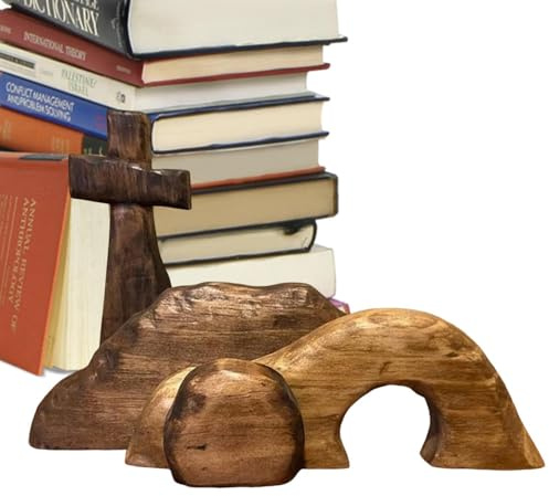 Decoración de tumbas vacías de Pascua - Set de estatuas de madera cruz y natividad | Decoración del hogar de resurrección cristiana, exhibición de mesa religiosa para regalos de Pascua, Iglesia y