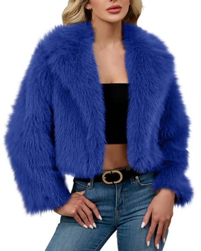 Flodxo Women's Winter Coats Fleece Cropped Faux Fur Jacket-Elegant Plus Size Furry Jacket,Warm Casual Fluffy Plush Coats,Open Front Bolero Faux Fur Shrug