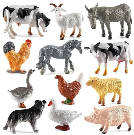 BOBITALK 12 Stück Mini bauernhoftiere, tierfiguren Set, Bauernhof Tiere,Kunststoff Bauernhof Scheunentiere Spielset, Miniatur Bauernhof Tier Spielzeug Kuchendeckel, Pädagogisches Lernspielz