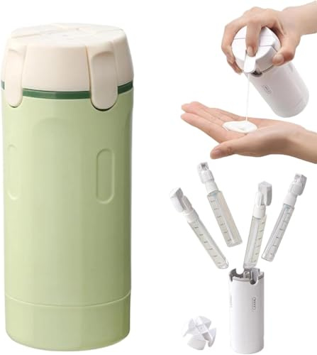 EHOTER Flacons Distributeurs De Voyage 4 En 1 Pour Articles De Toilette, Flacons De Voyage Rechargeables Et Étanches Avec Echelle Et Etiquette Pour Shampooing Lotion Après-shampoing Et Crème (Vert)