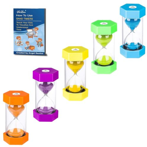 SuLiao Sand Timers 1/2/3/5/10 Minute, Plastic Hourglass Set | Colorful Hour Glass with Sand, Sand Clock, Sandglass Timer Set for Classroom, Games, Office Desk, Pack of 5