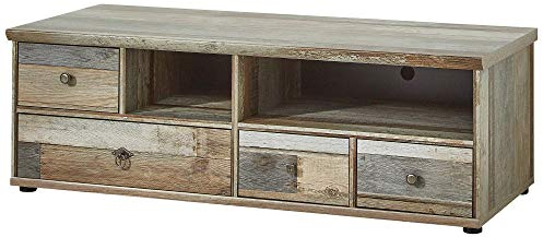 Stella Trading Bonanza Meuble TV Vintage Aspect Bois flotté – Meuble Bas rétro expressif pour Votre Salon – 130 x 43 x 52 cm (l x H x P)
