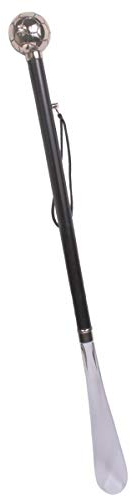 DELFA Design Schuhanzieher Schuhlöffel 70 cm mit silbernem Fußball als Griff - schwarzer Holzschaft mit Schlaufe - die Elegante Anziehhilfe