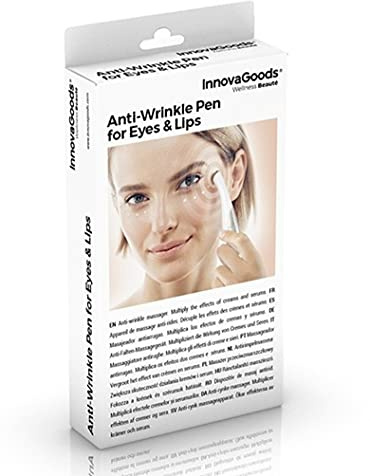 InnovaGoods - Crayon Masseur Anti-Rides Ionique pour Yeux et Lèvres, Effet Lifting Antirides, Soin Rajeunissant, Ergonomique, Blanc, Plastique