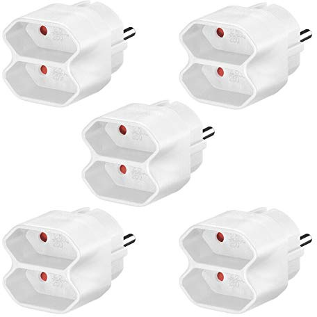 5X Steckdosenadapter | 2 Fach | Mehrfachstecker Stromadapter Adapter Verteiler Eurostecker Buchse | 2X Schutzkontaktbuchse | Weiß | 5 Stück