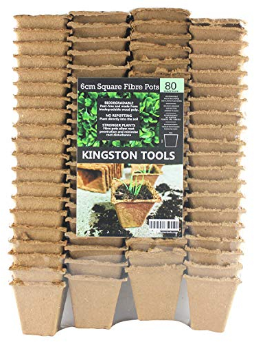 Kingston Tools Square Fibre Pots 6cm Gardening Pot — Peat-Free Biodegradable Wood Pulp — Ideal for Seeds, Seedlings and Cutting — Available in 20-Pack and 80-Pack (80-Pack)