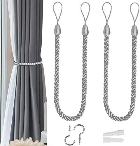 Lot de 2 embrasses de Rideaux d'extérieur en Coton Naturel Fait à la Main pour Rideaux occultants et Transparents (Gris foncé)