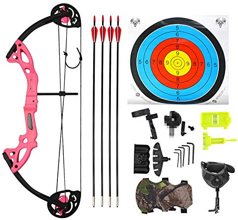 SHARROW Bogenschießen Compoundbogenset Jagdbogen 15-29lbs Einstellbar 260 fps Sportbogen Compound Bögen für Outdoor Bogen Jagd mit Zubehör und Pfeile (pink)