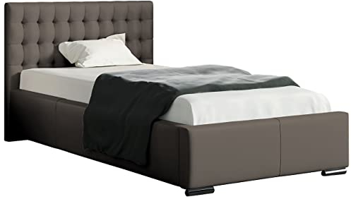 Mirjan24 Polsterbett Pavio Mini, Gesteppte Kopfteile, Bettkasten mit Gasdruckfeder, Bettgestell mit Lattenrost, Bett, verchromte Füße, Farbauswahl (Soft 029, 90 x 200 cm)