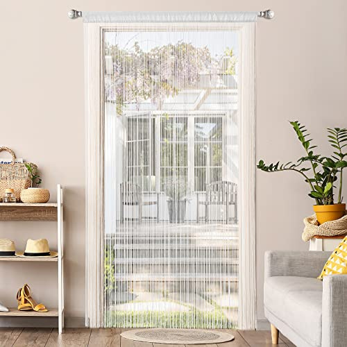 MIULEE Cortinas de Hilos Antimosquitos con Flecos para Interior y Exterior - Separador de Ambientes y Protección contra Insectos, 90 cm x 245 cm Blanco