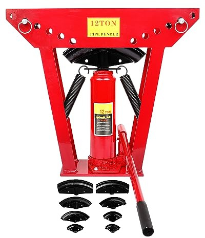 FAHKNS Hydraulic Pipe Bender 12 Ton Manual Copper Exhaust Bender Tool with 6 Dies (1/2,3/4,1,1-1/4,1-1/2,2) 90-180 Degree Adjustable Rollers Bending Steel Iron Metal Ratcheting Tube