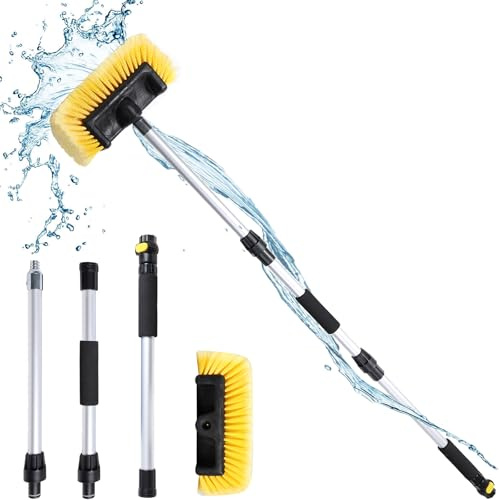 NAVAPAL 54 Car Wash Brush with Long Handle and 12 Soft Bristle Brush Head, Water Flow-Thru Car Washing Brush with Hose Attachment for Cleaning Car, RV, Truck, Boat, Camper, House Siding and More