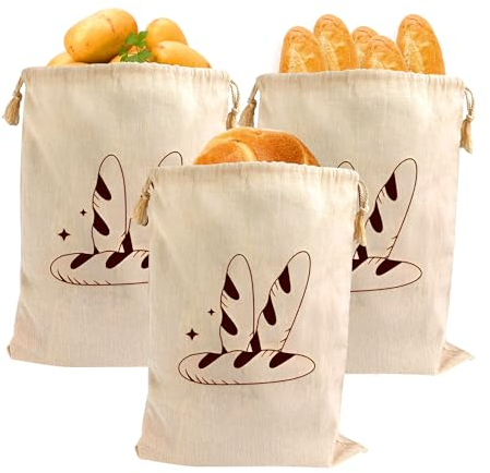 ZSMJAER Sac en Lin Coton 30 x 40 cm, Lot de 3 Sac à Pain Coton, Sachets de Pain Tissu pour Meuble de Cuisine, Parfait pour Bien Conserver Son Pain et Viennoiseries