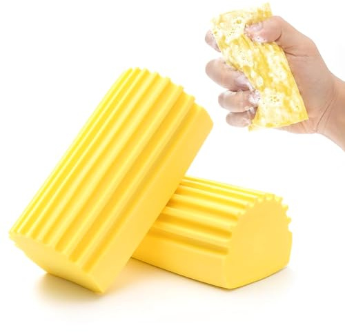 Plumero Humedo Esponja, Esponja Polvo Limpieza Mágica Esponja de Limpieza Húmeda Esponja Humeda Atrapapolvo para Limpiadores de Polvo Domésticos Persianas, Vidrio, Espejos, Ventanas (2pcs amarillas)