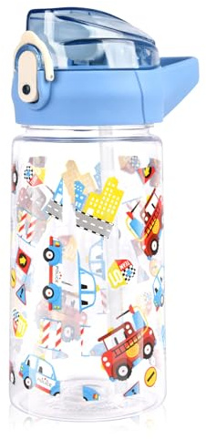 Flintronic Isolerad flaska för barn, 500 ml barnflaska, isolerad vattenflaska med sugrör, BPA-fri tritan, läckagesäker återanvändbar vattenflaska för förskola