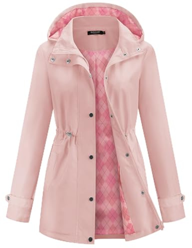 Avoogue Rain Coats for Women Windbreaker Packable Outdoor Hooded Rain Jacket Lightweight Waterproof Raincoat Active Outdoor Pink M