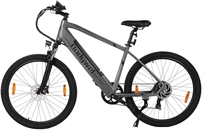 Bodywel M275 Elektrofahrrad, 27.5 E-Bike für Erwachsene | 36V 15.6Ah Akku | 250W Heckmotor | 7-Gang-Getriebe | Hydr. Scheibenbremsen | 2.35“ CST All TERRAINS Reifen | 70-100KM Reichweite (Grau)
