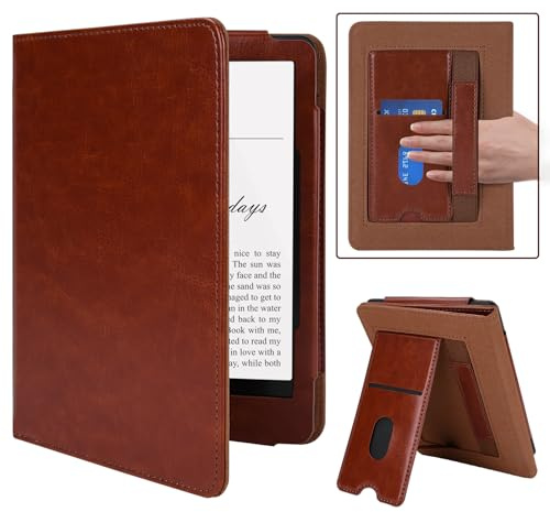 MMK Etui Kindle Paperwhite 7/6.8 (12e Gén. 2024/11e Gén. 2021),PU Housse Cuir et dragonne, Coque Fermeture Magnétique, pour Kindle Colorsoft Signature Edition 2024 1st, Brun