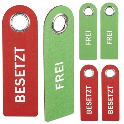 Relaxdays Cartel para Puerta Ocupado/Libre en Alemán, Set de 6, Cartelito Baño Colgar, Doble Cara, Oficina, Rojo/Verde, Fieltro, 27 x 8,5 x 0,5 cm