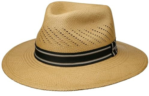 Stetson Sombrero Panamá Vented Crown Traveller Mujer/Hombre - Made in Ecuador de Verano Sol Paja Primavera/Verano - XL (60-61 cm) Beige
