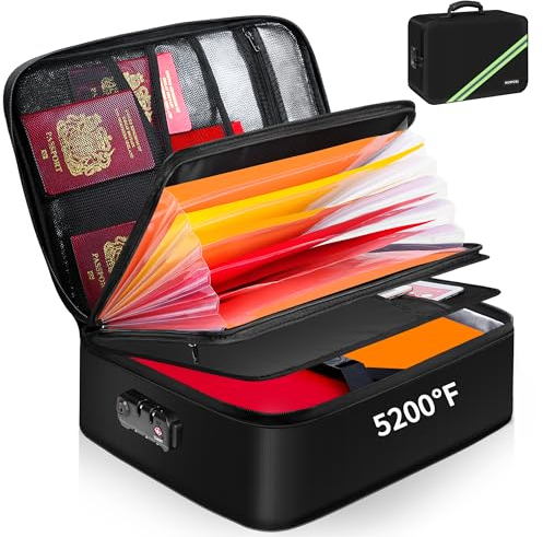 Noiposi Fireproof Document Box with 5200℉ Heated Insulated, Waterproof and Fireproof Document Storage with Lock,Home Safe Storage Document organiser Case for A4 Important Documents,File and Deed