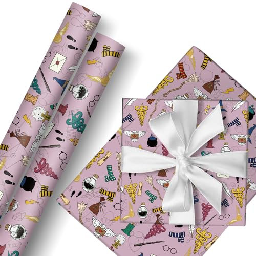 HOOKTA Harry Geschenkpapier - 2 Rollen, 43 cm x 3 m, Langlebig, Pack für Kindergeburtstag, Party Aufbewahrung, Festliche Dekoration (Retro-Orange, Rosa Magie)