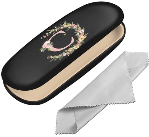 BHAHB Custodia per Occhiali con Guscio Rigido con Iniziale Protettiva per Occhiali Astuccio per Occhiali con Panno per la Pulizia Uomo Donna Carina, One Size