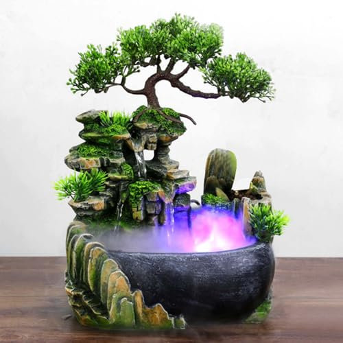 Humidificateur de Cascade de Fontaine de Bureau pour la Décoration de Bureau avec Paysage et Débit d'eau Réalistes, pour Plantes et Poissons Rouges (Prise UE 220V)
