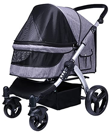 Haustier-Buggys für große Hunde, Reise-Buggy, Katzen-Buggy, Kinderwagen, Haustier-Buggy für Hunde und Katzen, atmungsaktiver Oxford-Stoff, Kinderwagen aus Aluminiumlegierung (dunkelgrau) (dunkelgrau