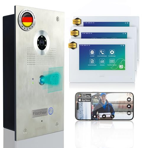 MATHFEL Videotürsprechanlage mit Fingerprint und 170° Weitwinkel-Kamera, 7'' Monitor, WLAN optional - Türklingel mit Kamera, Klingel mit Kamera und Monitor, Türsprechanlage mit Türöffner