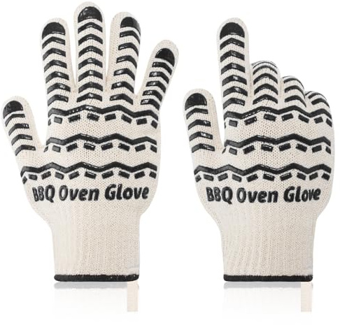 BBQ Gloves 932℉ Heat Resistant Oven Gloves, Cooking Gloves for BBQ, Grilling, Baking,Cutting, Smoker Fireplace-1 Pair (Black)