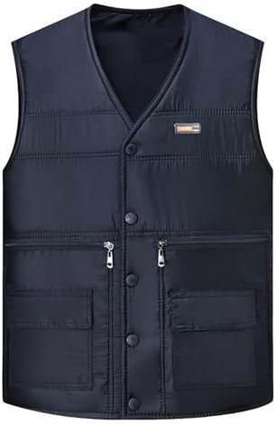 Foweknow Daunenweste Herren Baumwolle Steppweste Warme Solide Winterjacke Ärmellose V Ausschnitt Laufweste Lässige Outdoor Anglerweste Sportlich Übergangsjacke Dicker Thermoweste