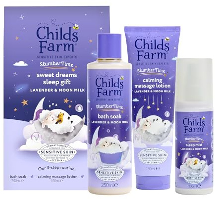 Childs Farm SlumberTime Sweet Dreams Sleep Gift Set | 3-Step Sleep Routine | Lavender & Moon Milk Bath Soak 250ml, Calming Massage Lotion 150ml, Sleep Mist 100ml | Suitable for Dry & Sensitive Skin