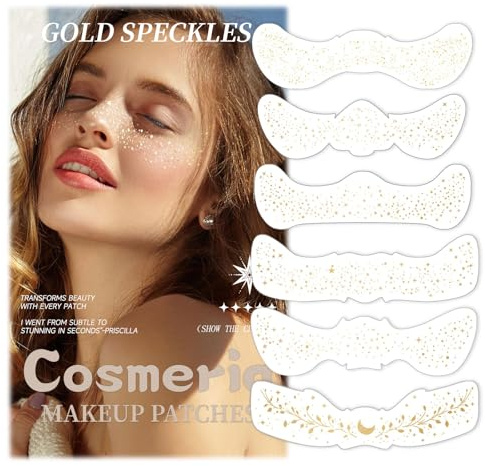 Cosmeria Glitzer Sommersonnen Gesichtstattoos Para Mujeres, 6 Piezas, Resistentes Al Agua Y Al Sudor, Henna De Alta Calidad Marrón Y Dorado Accesorios Faciales Con Brillo