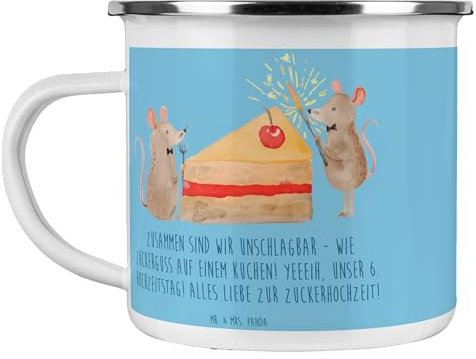 Mr. & Mrs. Panda Kaffeetasse 6. Hochzeitstag Zuckerhochzeit - Geschenk, Liebe feiern, Emaille Tasse, Spruch, Zweisamkeit, Pott, Heiraten, Heirat, Partnerschaft, Geschenke, Jahrestag, Kaffeebecher