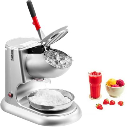 VEVOR Trituradora de Hielo Eléctrica 100 kg/h con 4 Cuchillas, para Granizados, de Acero Inoxidable, con Recipiente y Tapa, 2000 RPM, para Uso Doméstico y Comercial, Plata, 390 x 225 x 295 mm