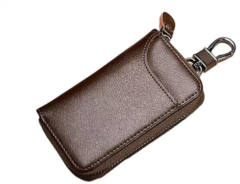 Etuis Pochette Porte Clés Cuir, Étui Porte-Clés Voiture avec 6 crochet Clip pour Homme et Femme,Crochets et Poches,Marron