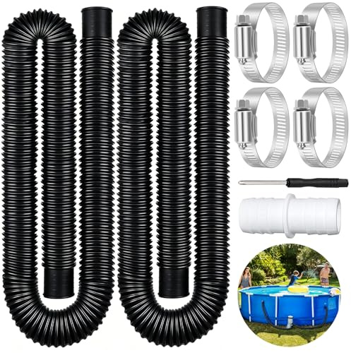 SERIONR 2 Tubi per Piscina,32 mm, Tubo di Ricambio Nero da 1,5 m, Tubo per Filtro con 4 Clip di Sicurezza e 1 Connettore per Tubo per Pompe Filtro e Piscina