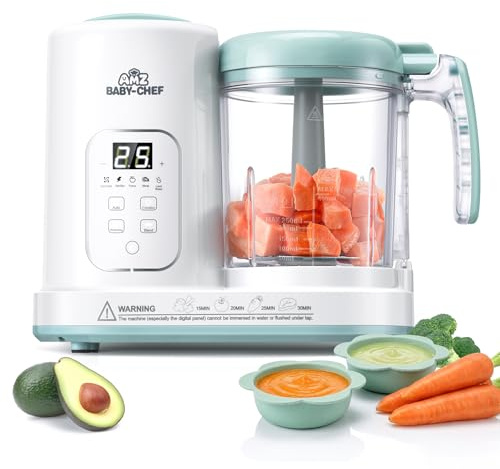 Baby Food Maker Pro Steamer Blender: 4 in 1 Auto Steam Blend and Puree Maker with Self-Clean for Healthy Baby and Toddler Meal Prep - BPA-Free White+Green