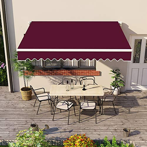 Green Bay 3m Manual Awning - UV Resistant Outdoor Patio Shade Shelter Gazebo Canopy Complete with Fittings and Winder Handle - Wine Red