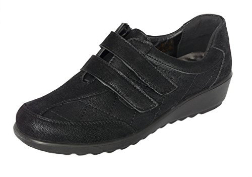 Cushion Walk Women's Ladies Lightweight Black Touch Fastening Low Wedge Shoes, Casual Work Office Comfort Shoes (6 UK, Black)