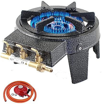 NJ GB-17 Gas Stove - Cast Iron Triple Ring Burner Outdoor Commercial High Power Boiling Ring Camping Cooker LPG 9.0kW (Propane gas 27mm Clip-on)
