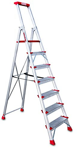 Faraone - Escalera de Aluminio EN946-6 peldaños - Escalera de Tijera Profesional - 211x51x15 cm - con Bandeja Portaobjetos y Barandilla - Peso soportado de hasta 150 kg