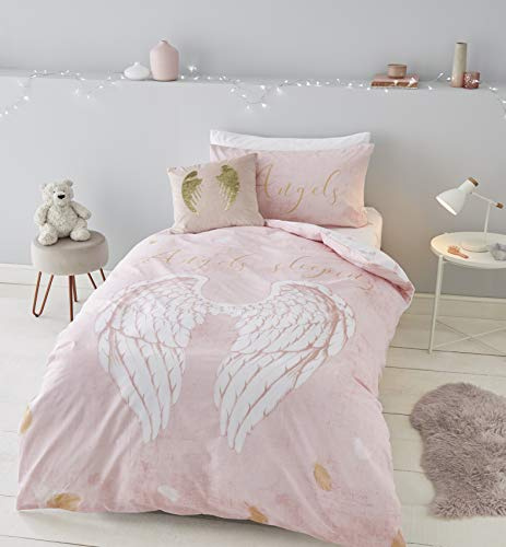 Catherine Lansfield Angel Wings Glitter Easy Care Single Duvet Set Pink