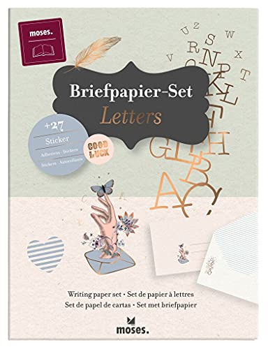 moses. Briefpapier-Set Letters - Briefbögen, Briefumschläge und pastellfarbene Sticker in einer praktischen Aufbewahrungsmappe, Utensilien für Brieffreundschaften, mit Gold-Details, Bunt, 83361