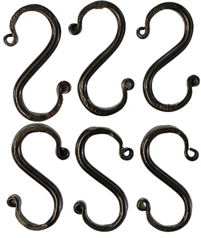Saving Shepherd 6 Wrought Iron S Hooks - 3inch Hand Forged with Scrolls (Set of Six) by Amish Blacksmith Lancaster Pennsylvania USA Black