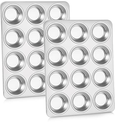 Homikit 2 Pack Muffin Tin, Stainless Steel 12 Cup Muffin Trays Cupcake Mould, Perfect for Baking Yorkshire Pudding/Pie/Brownies/Cupcakes/Muffin, Non Toxic & Heavy Duty, Dishwasher Safe