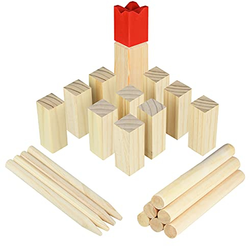 UISEBRT Kubb Spiel Original Wikingerspiel Wikinger Wurfspiel Set Holzspiel Outdoor Spielspaß Wurf Schach Spiele für Kinder und Erwachsene - mit Transporttasche